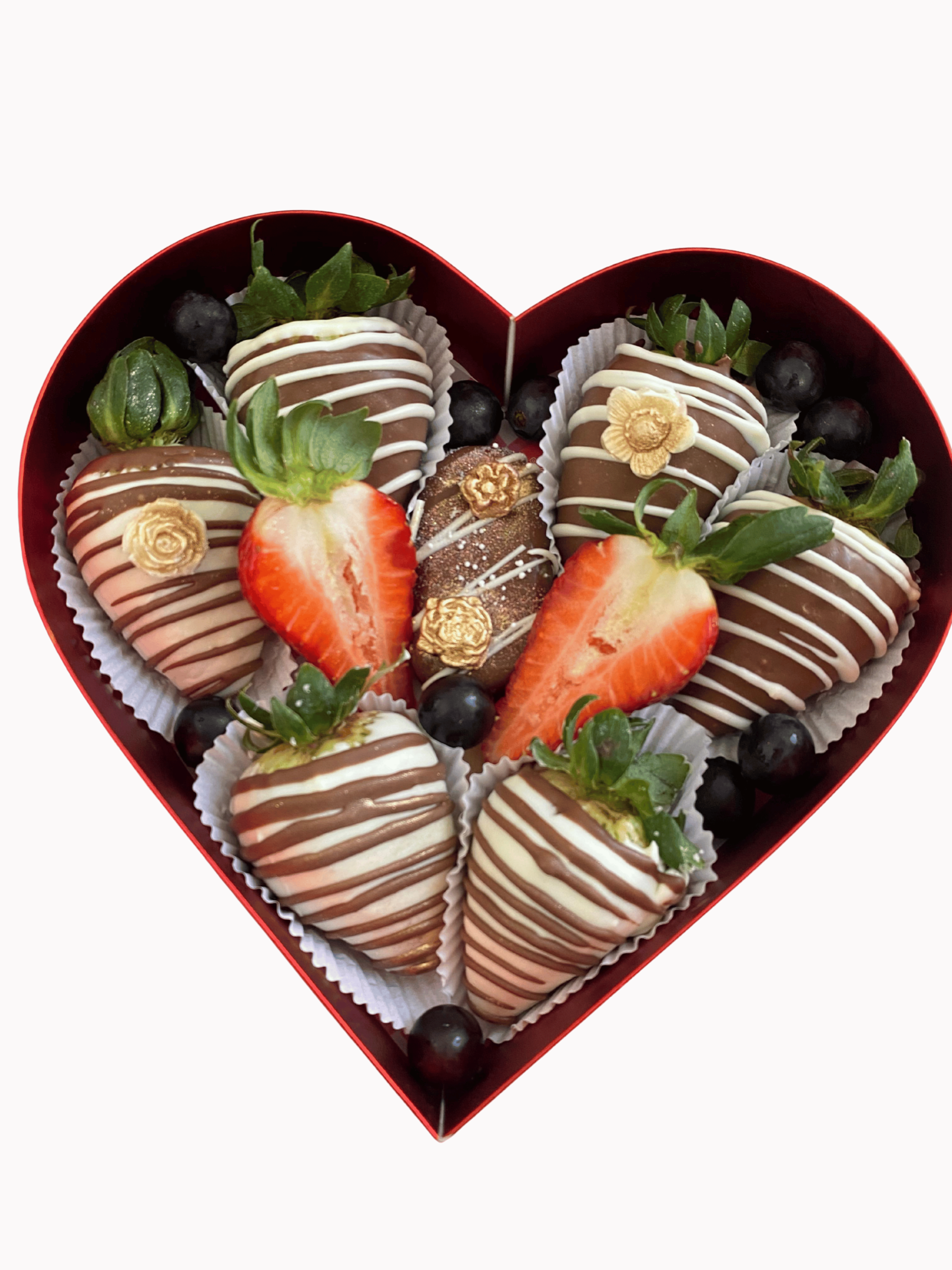 6 fresas con chocolate decoradas fresa natural con paleta rellena en caja de corazón