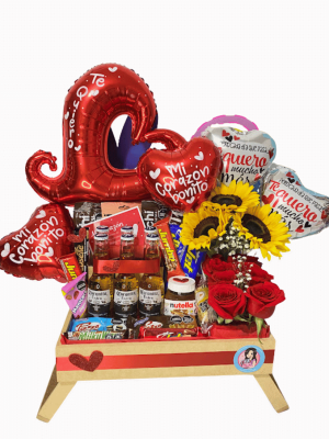 ancheta especial gigante con variedad de chocolates y rosas